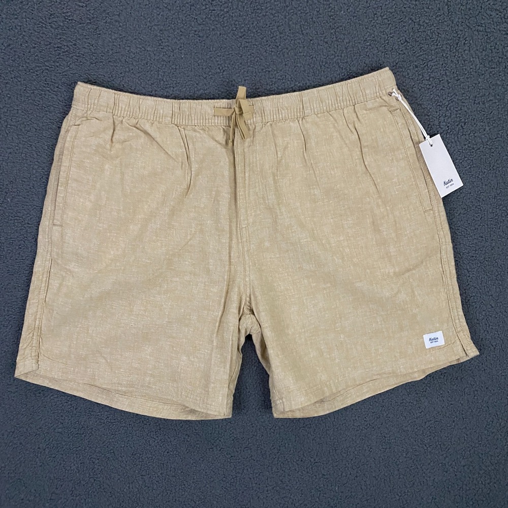 Katin Isaiah Local Short Mens 2XL Cotton Linen Blend Drawstring Khaki Tan NWT
